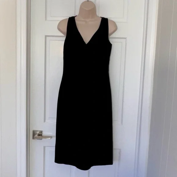 Ann Taylor Black Sleeveless V Neck Sheath Midi Dress Size 2 - Picture 2 of 7